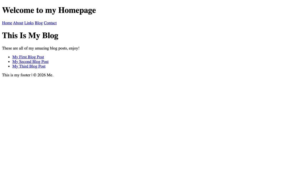 The blog page listing the three blog posts as links