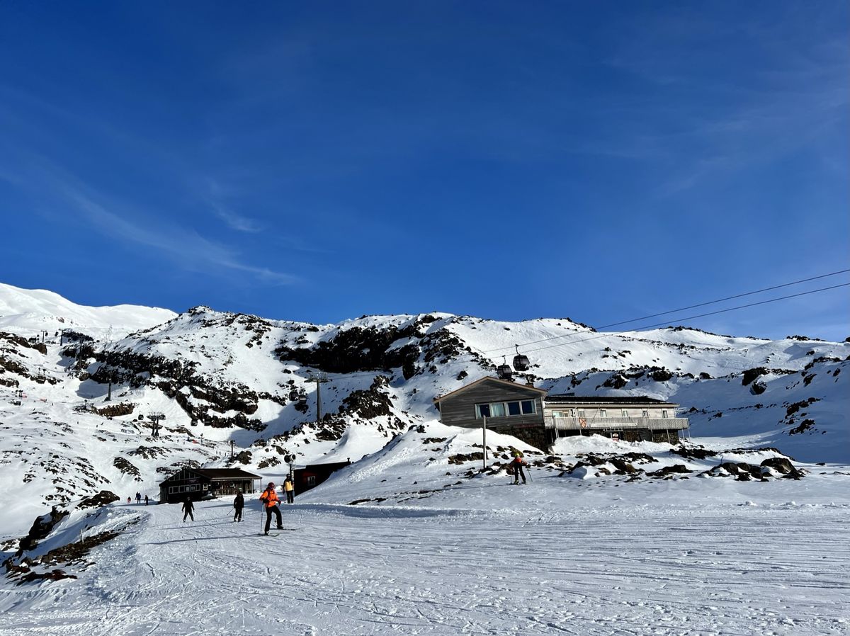 a group of people standing on top of a snow covered slope